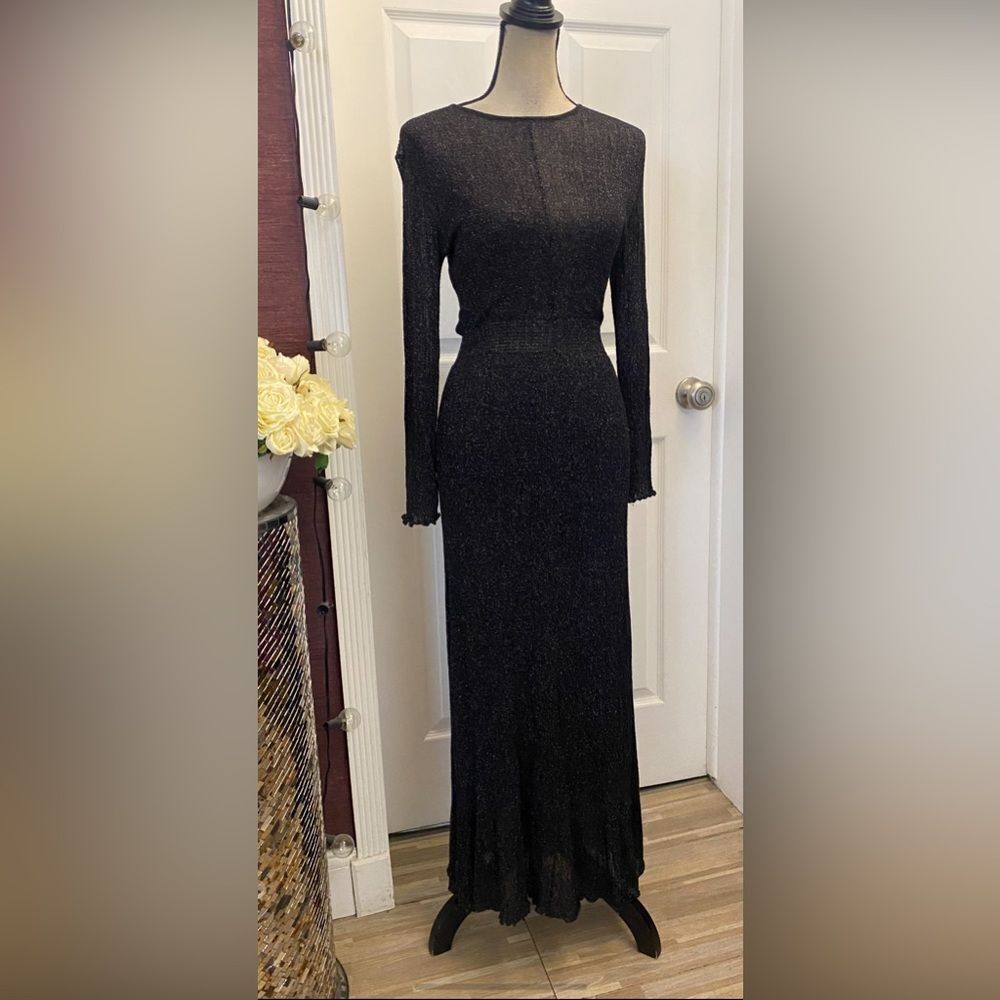 Zara knit Elegant metallic Black Long Sleeve Dress, S